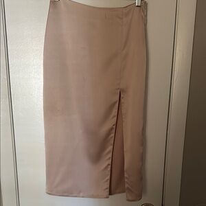 Tan Midi Pencil Skirt with Slit for Work